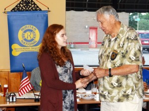 Hannah Aadahl received a Harald Aadahl scholarship from President Lloyd "Junkman" Ware.Haanah will be attending VCU this fall.